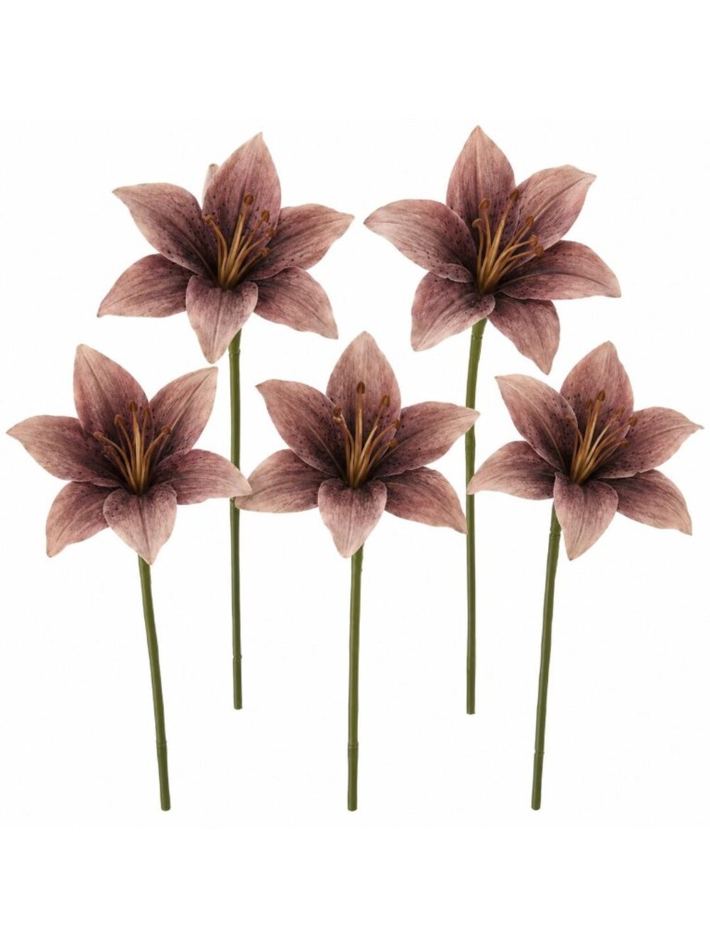 Set of 5 Dusty Mauve Taupe Artificial Lily Stems 8 Inch Faux Flowers